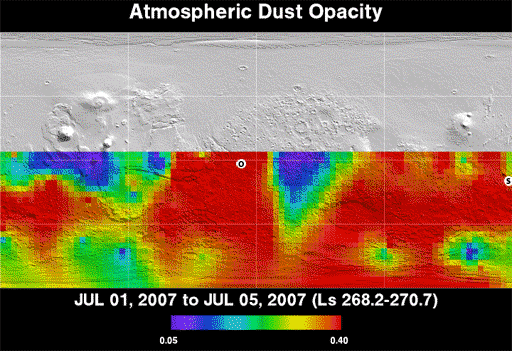 Mars' 2007 dust storm as observed by Mars Odyssey THEMIS