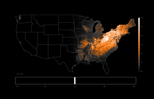 Occurrence map of the Wood Thrush on June 23, 2009 based on eBird observations