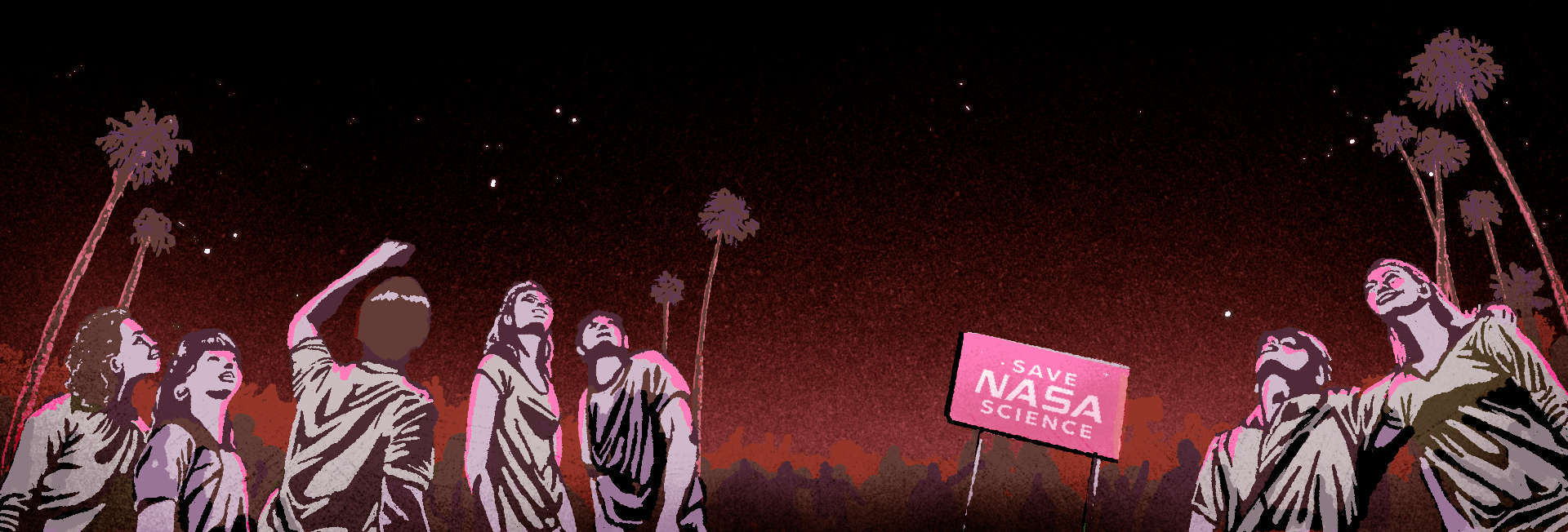 people looking up to space