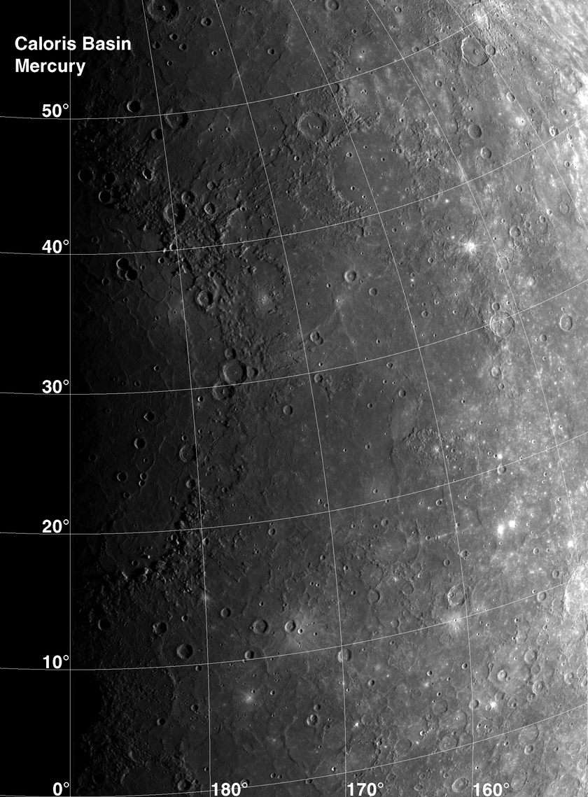 Caloris Basin, Mercury, as seen by Mariner 10