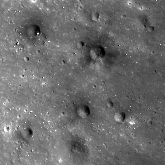 Dark secondary crater cluster on the Moon (detail view)