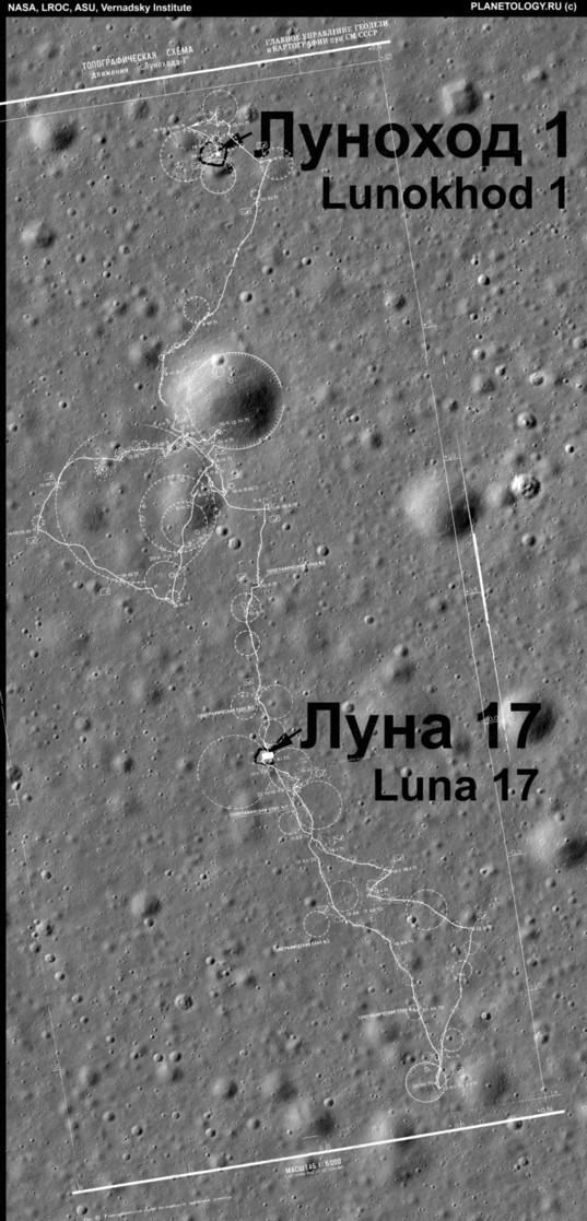 Lunokhod 1's path as seen from LROC