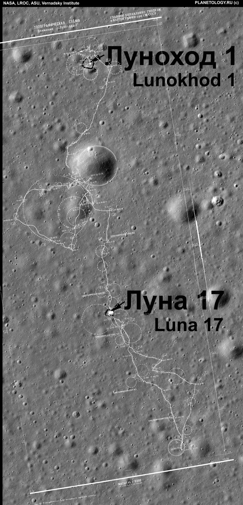 Lunokhod 1's path as seen from LROC
