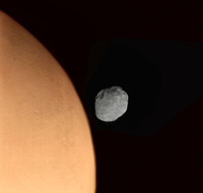 Phobos just off Mars' limb from Phobos 2