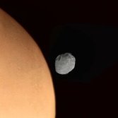Phobos just off Mars' limb from Phobos 2