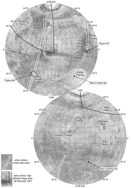 Map of data acquired by the Mars 3 mission, 1972