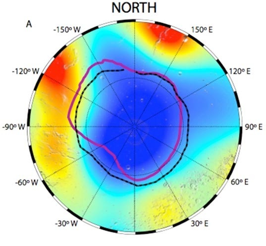 MARSIS map of dielectric constant of Mars north pole