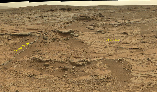 Context image: John Klein and Snake River locations as seen from Curiosity's sol 137 position