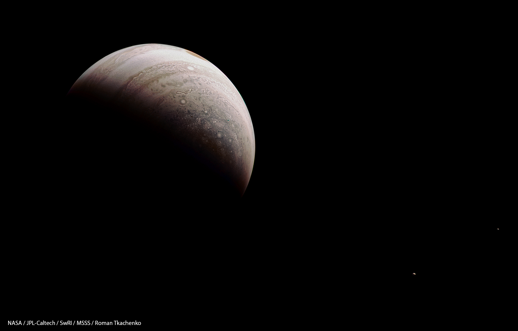 Crescent Jupiter with Europa and Io from Juno | The ...