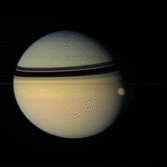Titan, Dione, and Saturn