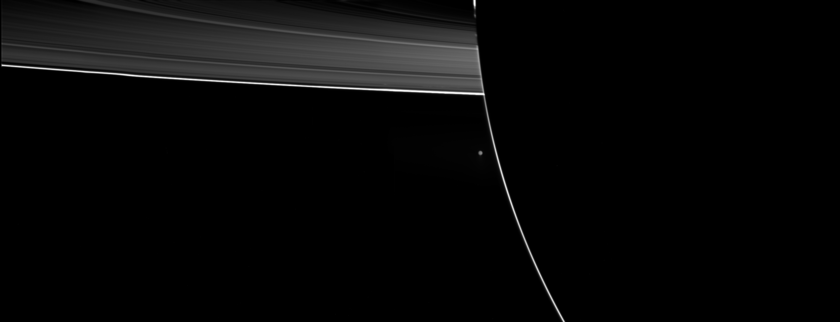 Enceladus and Rings from Saturn's nightside
