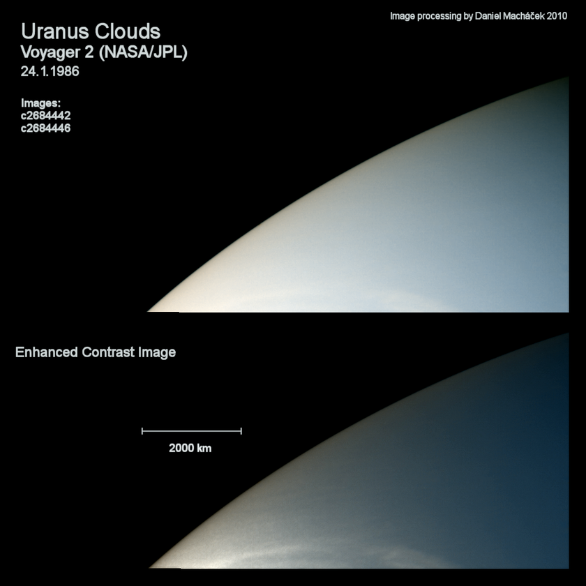 Cloud features revealed in Voyager 2 Uranus images