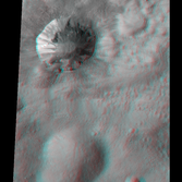 Cornelia crater, Vesta, in stereo (red-blue anaglyph)