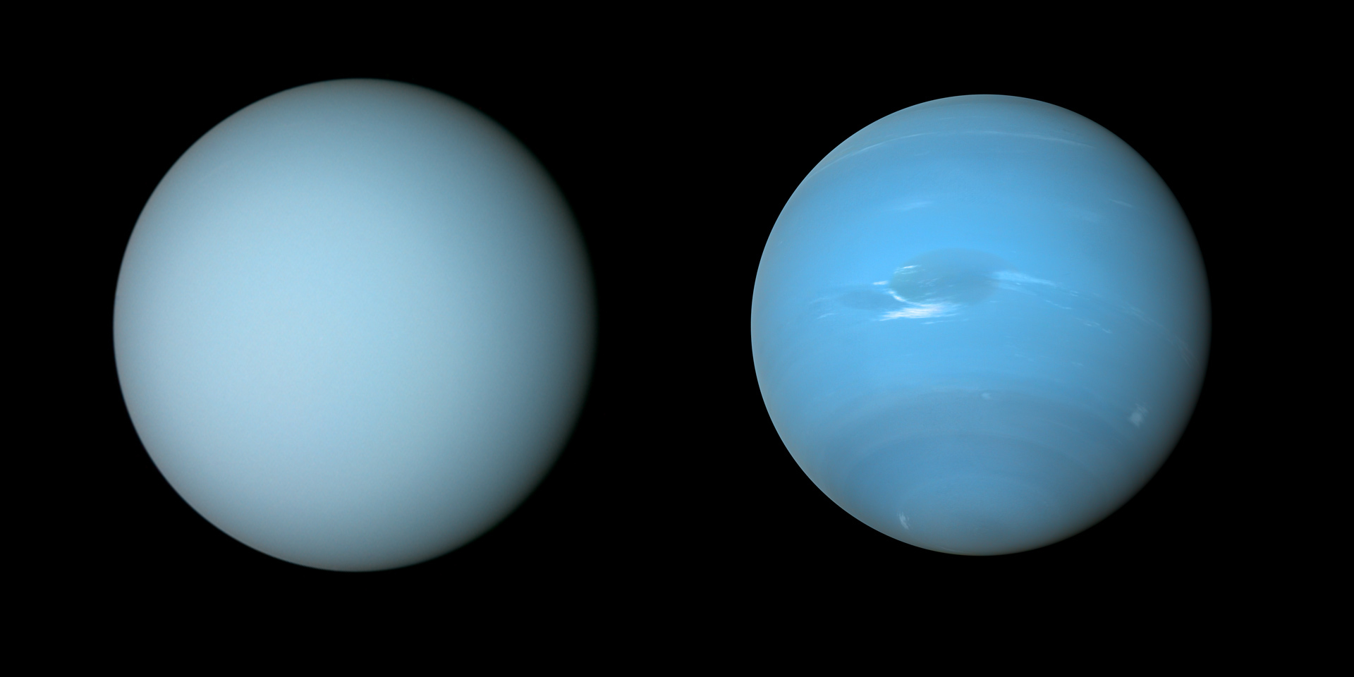 The subtle color difference between Uranus and Neptune