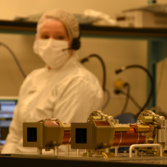 Megan Barrington and Mastcam-Z in the Malin Space Science Systems Clean Room