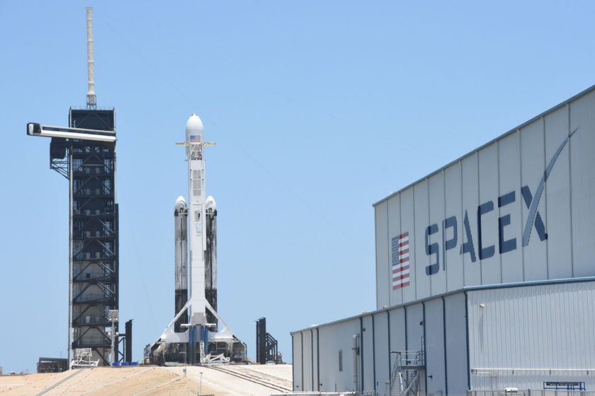 STP-2 with LightSail 2 on the pad, from SpaceX hangar