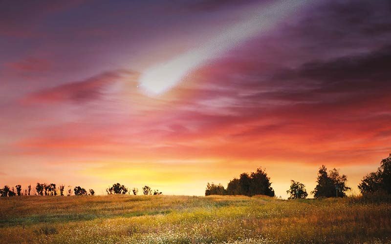 meteor over landscape