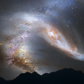 Nighttime Sky View of Future Galaxy Merger: 4 Billion Years