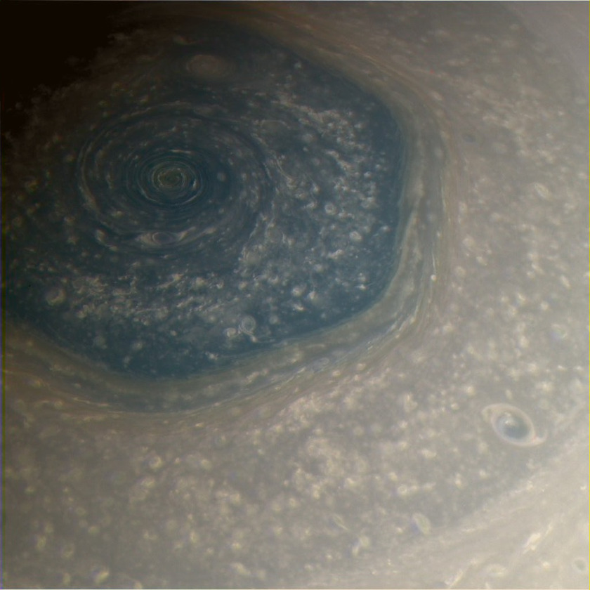 Saturn hexagon processing step: colorized CB2 image