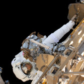 Christina Koch during her first spacewalk