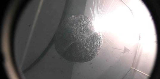 Laser Bees lab ablation of a porous rock sample