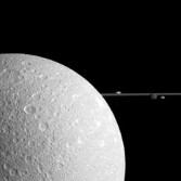 Dione in front of ringmoons