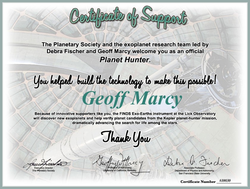 FINDS Exo-Earths Certficate of Support