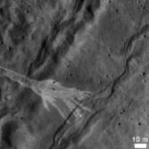 Newly formed gully in wall of Martian crater (detail)