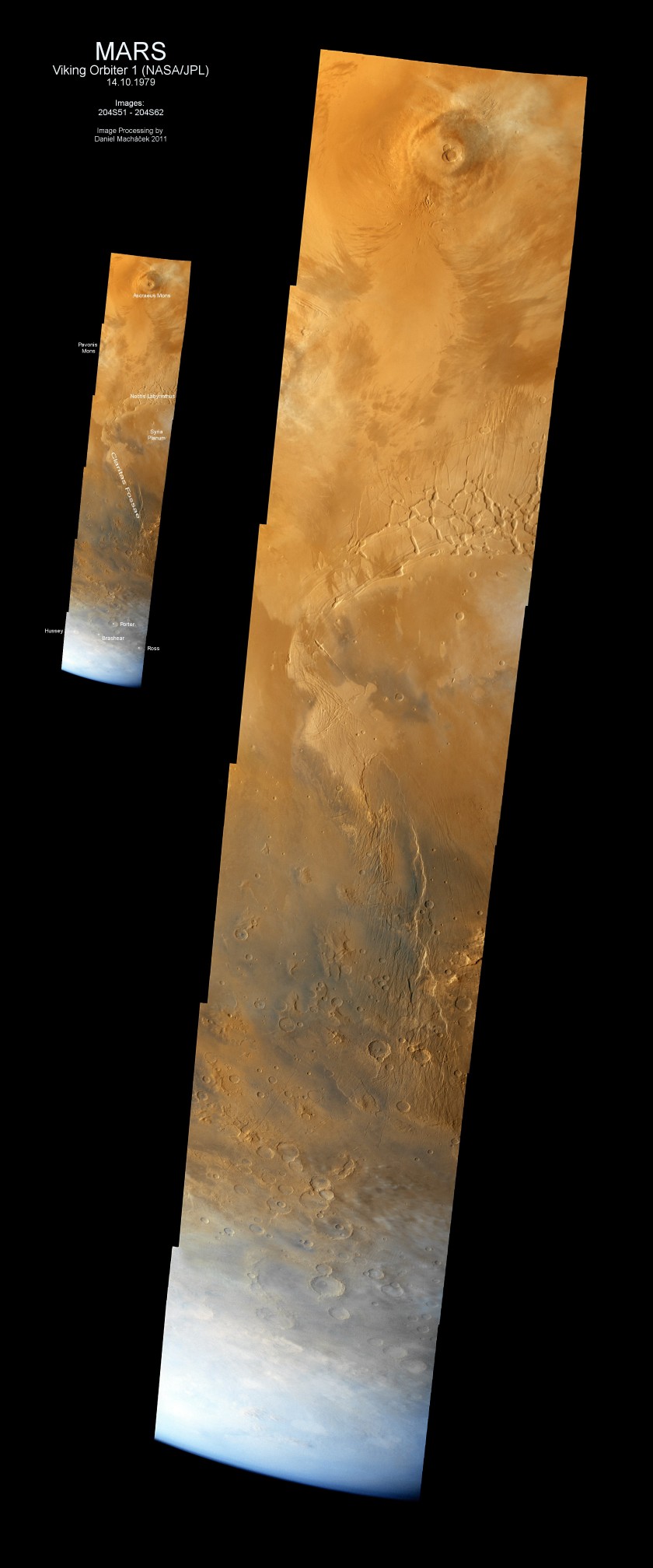Viking 1 view of Mars' southern hemisphere from Olympus Mons to the pole