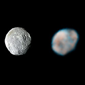 Vesta, as seen by Dawn and Hubble