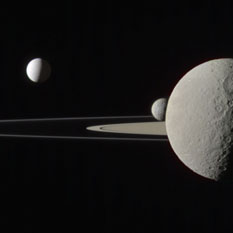 Janus, Pandora, Enceladus, Mimas, and Rhea. Processed by Emily Lakdawalla.
