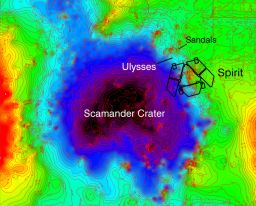 Topographic map of Spirit's location at Troy