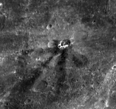 Dark-rayed crater on Mercury (detail)