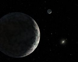 Artist's depiction of Eris and its moon, Dysnomia