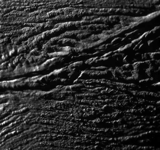 Highest-resolution mosaic from Cassini's October 31, 2008 flyby of Enceladus