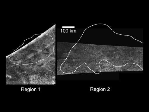 Radar images of areas on Titan observed to change in VIMS images