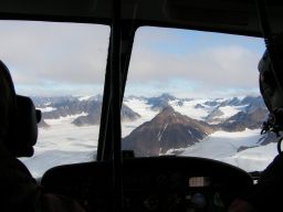 A view of the landscape while flying by helicopter