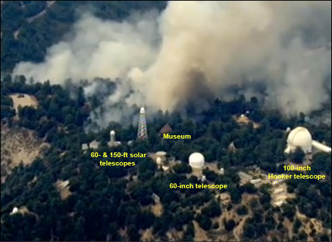 Backfires burning the north flank of Mount Wilson Observatory