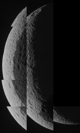 Eleven raw images of Rhea's crescent