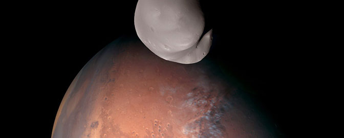 Deimos over Mars imaged by Hope