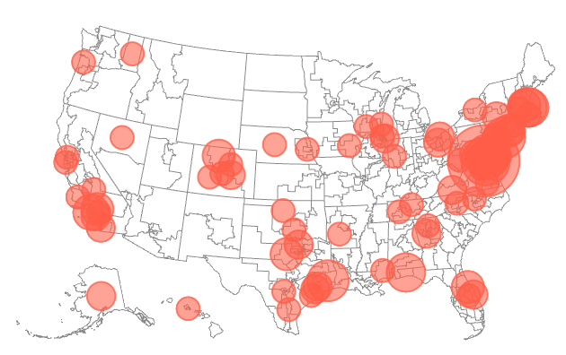 map showing NASA contracts across the US