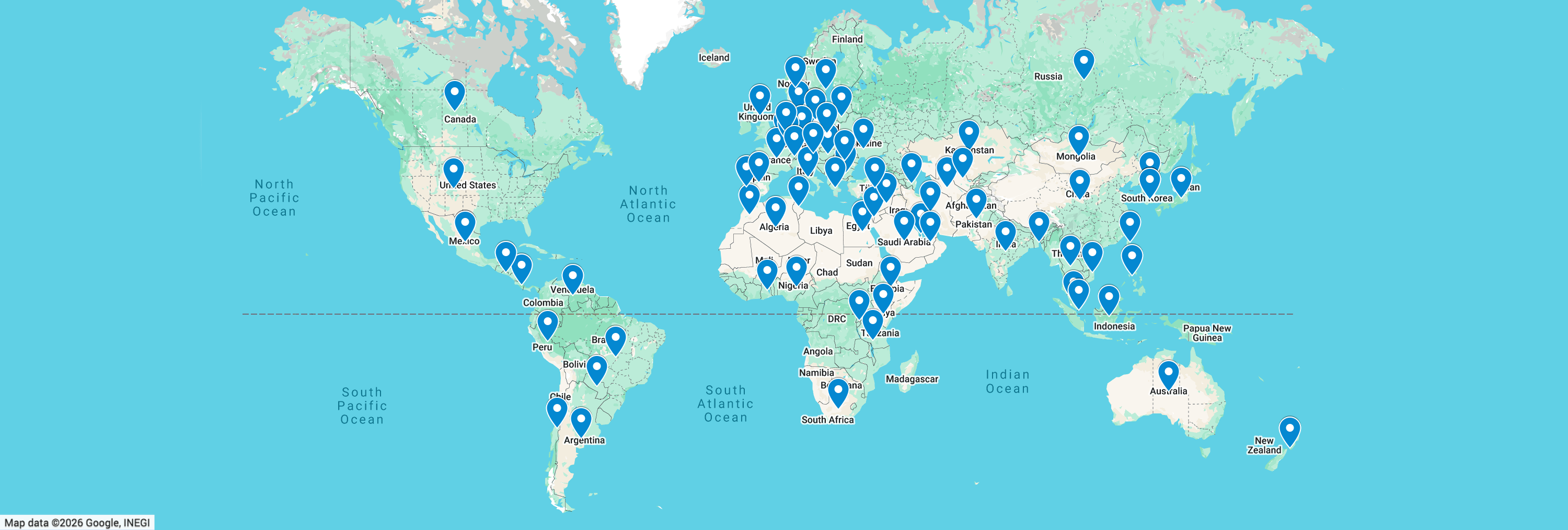 Map showing space agency locations