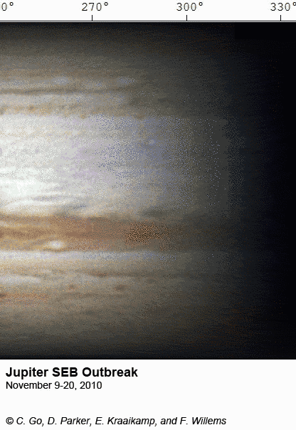 Animation of Jupiter's SEB outbreak, November 9-20