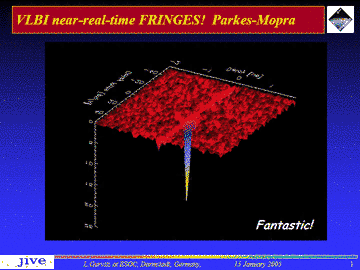 Successful calculation of interference fringes using the data from the Parkes and Mopra telescopes