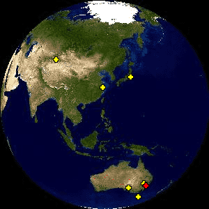 The night side of the Earth at 16:00 UTC on January 14.