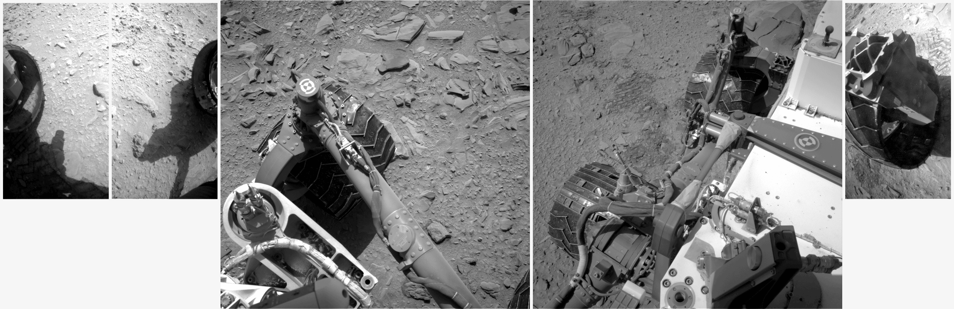 Curiosity monitors wheels during a drive, sol 474