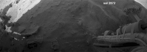 Right rear hazcam view of Spirit's wheel motion between sols 2072 and 2078