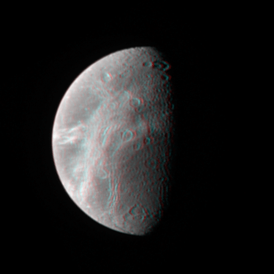 Rotating Dione (3D anaglyph)