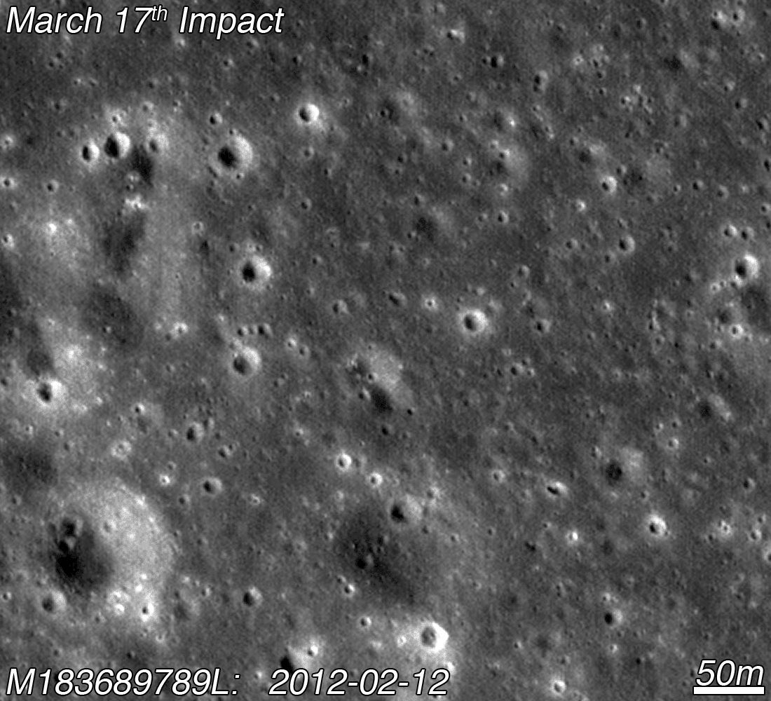Newly formed impact crater on the Moon