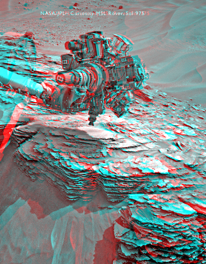 Curiosity's arm at work at Mt. Shields, sol 975 (3D)